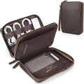 Polare Full Grain Leather Travel Cable Organizer Case Double Layer Electronics Accessories Carry Bag with YKK Zippers Tech Storage Bag for Cables, Power Bank, USB, SD Card