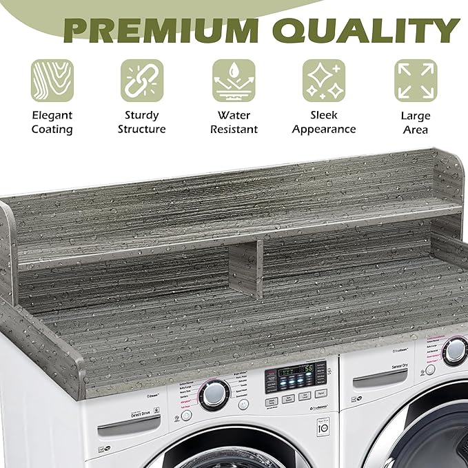 Royxen Laundry Countertop with Storage Universal Fit, Washer and Dryer Countertop with Shelf, Laundry Room Storage, 2-Tier Shelf (Eucalyptus)