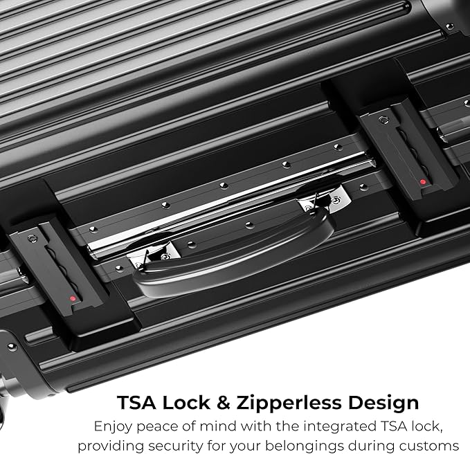 KARGO 20 Inch Carry-On Luggage - Polycarbonate Hard Shell Suitcase with Aluminum Corners, Smooth-Rolling Wheels, Leather Handle, Aluminum Frame Luggage, Zipperless TSA Lock (Black, 20 Inch Carry-On)