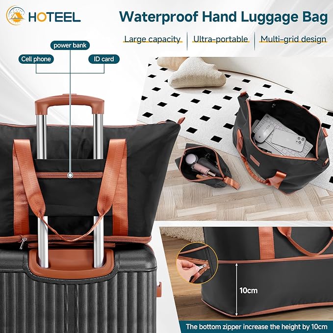Hoteel Luggage 6-piece Set, 360° Universal Suitcases with Wheels Hard Shell Suitcase with TSA Lock, Including Waterproof Luggage Bag, Travel Maletas for Men and Women,Black(16/20/24/28Inch)