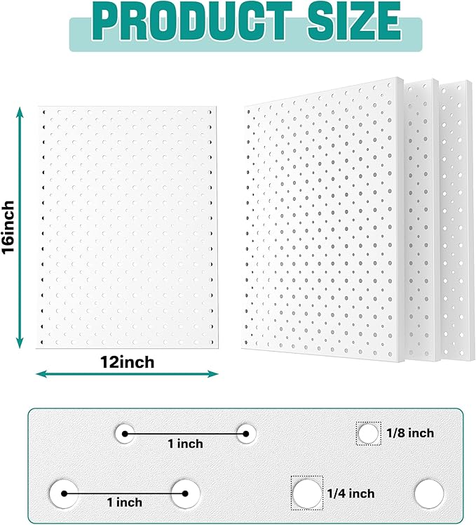 EVERHANGER Metal Pegboard Panels, Heavy Duty Pegboard Wall Organizer, Garage Wall Panels, Tool Storage Organization, 12"X16", 4pcs, White