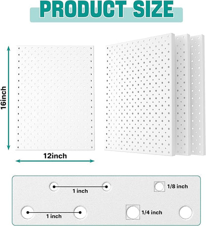 EVERHANGER Metal Pegboard Panels, Heavy Duty Pegboard Wall Organizer, Garage Wall Panels, Tool Storage Organization, 12"X16", 4pcs, White