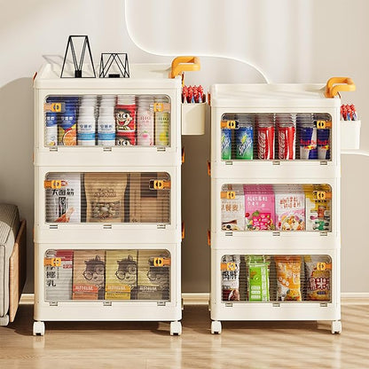 58 QT Stackable Storage Bins with Lids, Rolling Storage Cart with Clear Doors, 5 Tier Storage Utility Cart Drawer, Foldable Storage Cabinet Containers for Home, Office, Kitchen, Bedroom, White