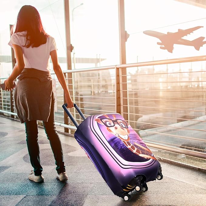7-Mi 3D Print Design Travel Suitcase Protector Trolley Case Cover 19"-30" Sleeve (L(Fits to 26"-28" Trolley Case), Giraffe(New Version))
