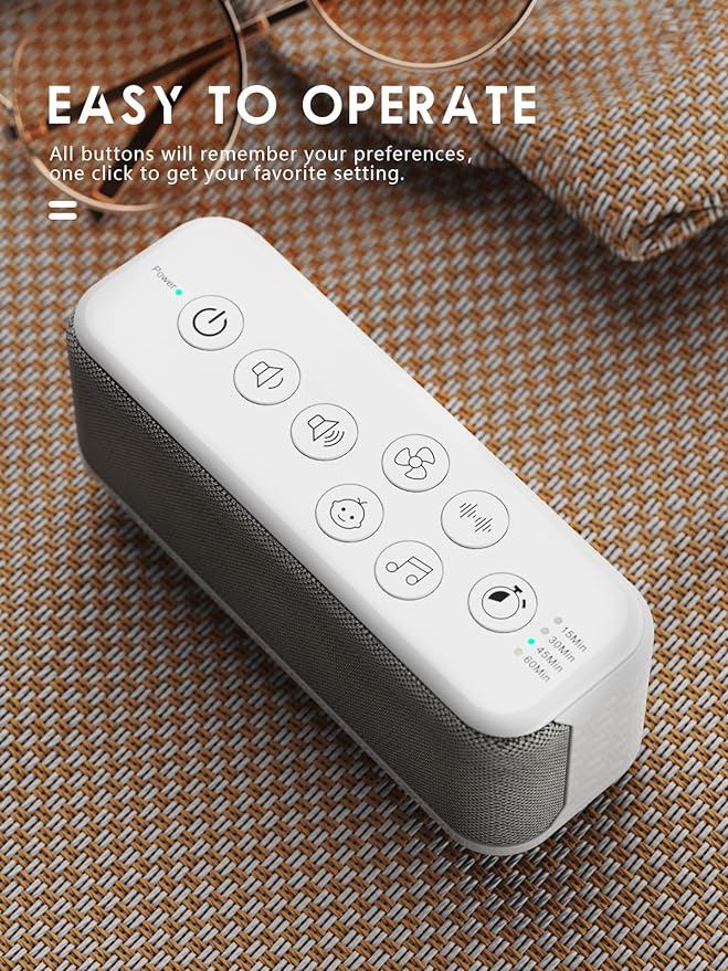 OnLyee White Noise Machine for Office Privacy & Noise Canceling, USB Rechargeable Sound Machine for Sleeping Adults, 42 Soothing Sounds, Lullabies, Fan Sounds, Auto-Off Timer – Ideal for Sleep & Focus