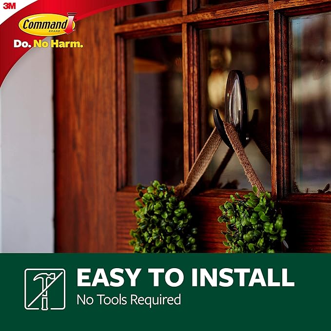 Command Outdoor Large Bronze Hooks, Holds up to 5 lb, 3 Hooks and 4 Command Strips, Damage Free Hanging Wall Hooks for Hanging Christmas Decorations with Weather Resistant Strips