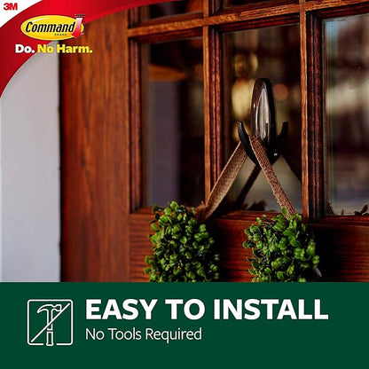 Command Outdoor Large Bronze Hooks, Holds up to 5 lb, 3 Hooks and 4 Command Strips, Damage Free Hanging Wall Hooks for Hanging Christmas Decorations with Weather Resistant Strips
