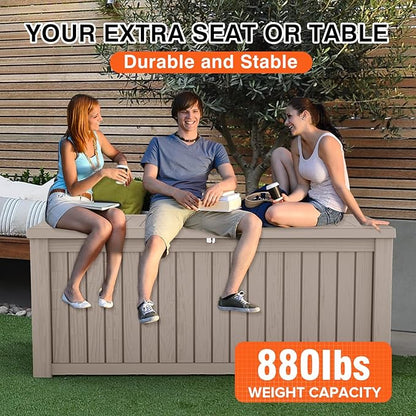 180 Gallon Outdoor Storage Box Waterproof Lockable Resin Deck Box Large, Patio Storage Bin for Pool Accessories Cushion Furniture, Garden Tools, UV-Resistant Outside Delivery Grey