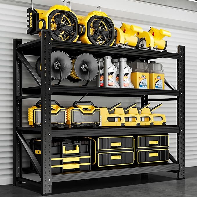 3000LBS Storage Shelves,48" W Garage Shelving Heavy Duty 4 Tier Metal Storage Rack Shelf，Industrial Shelving Adjustable Shelf for Basement Warehouse 48" W x 24" D x 70" H，Black