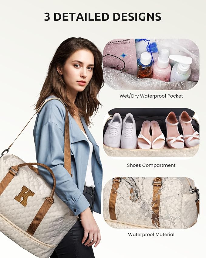 Birthday Gift Teen Girls-Duffle Bags with Shoe Compartment, Personalized Weekender Bag, Overnight Bag, Travel Bags with Makeup Bag, Teen Girl Basket Mom Birthday Gifts (Letter Q)
