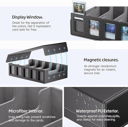 Trading Card Storage Box 5-Row 3900+ Capacity,TCG MTG Card Case with Magnetic Lid & Commander Display,Top Loader Storage for Sports Cards,Includes Dividers Dice Box