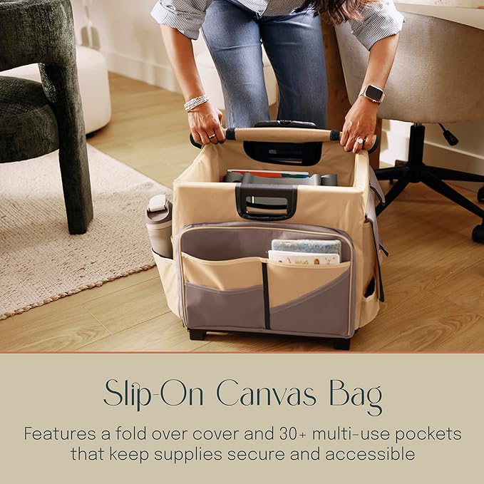 Mobile Utility Cart with Storage Organizer Bag, Rolling Cart, Chocolate/Sand