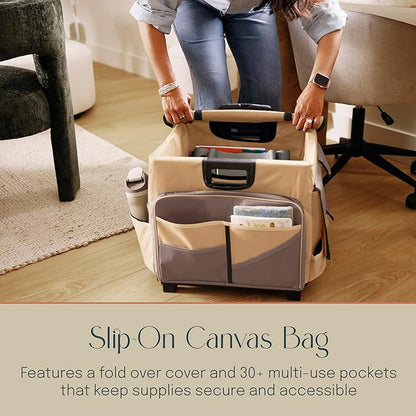 Mobile Utility Cart with Storage Organizer Bag, Rolling Cart, Chocolate/Sand