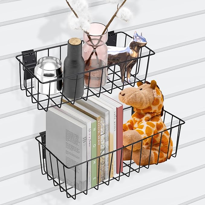Heavy-Duty Slatwall Baskets and Hooks - Slatwall Accessories for Standard Slatwall Panels | Ideal for Organizing Garages and Workshops