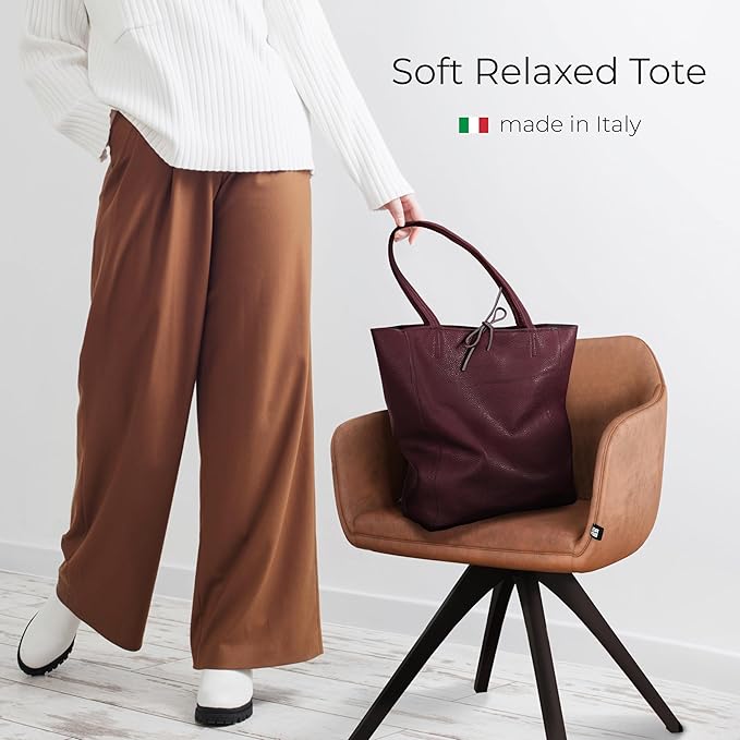 Italian Calf Leather Tote for Women with Zipper, Inner Pocket & Flat Base | Soft Unlined Shopper for Work & Travel