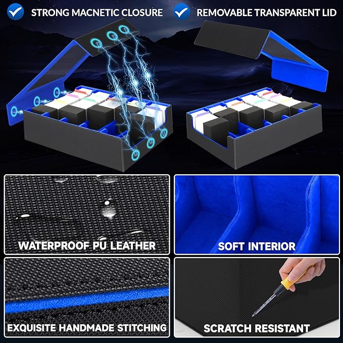 AOBOPLE Trading Card Storage Box,3900+ Card Box Storage with 48 Dividers and 5 Foam Supporters PU Leather Magnetic Card Box for MTG,TCG, Magic and Sport Cards,Great Gift for Card Collectors