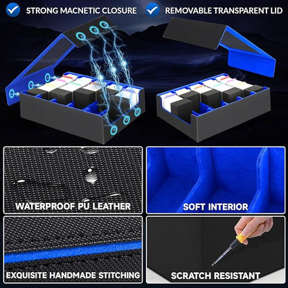 AOBOPLE Trading Card Storage Box,3900+ Card Box Storage with 48 Dividers and 5 Foam Supporters PU Leather Magnetic Card Box for MTG,TCG, Magic and Sport Cards,Great Gift for Card Collectors