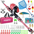 ODDSPRO Kids Fishing Pole Pink, Portable Telescopic Fishing Rod and Reel Combo Kit - with Spincast Fishing Reel Tackle Box for Girls, Youth