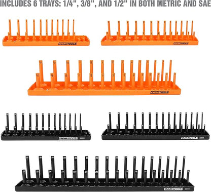 OEMTOOLS 22418 Magnetic Socket Organizer Set, 6-Piece Holder Set Includes 1/4", 3/8", 1/2" Drive Metric SAE Socket Trays, Tool Box Organizer, Christmas Gift for Men(Sockets not Included)