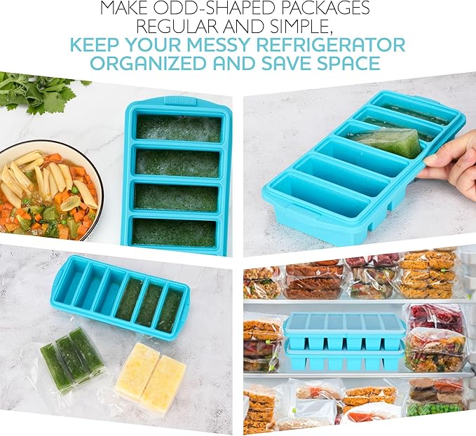 1/2 Cup Silicone Freezer Tray With Lid - Silicone Freezer Molds 2-Pack For meal prep & freezing of various sauces and other dishes, makes 12 perfect 1/2 cup portions cubes,oven and dishwasher safe