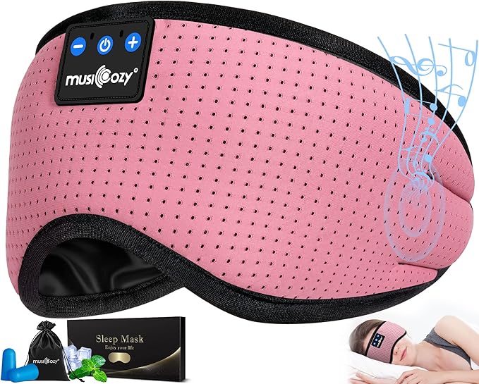MUSICOZY Bluetooth 5.4 Sleep Headphones Eye Mask, Breathable Sleeping Headband Headphones with Wireless Earbuds Earphones for Side Sleepers Mom Women Cool Tech Unique Gifts Gadget