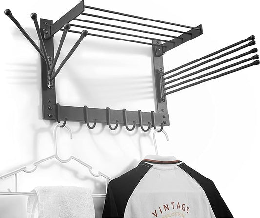BATODA Wall-Mounted Steel Clothes Drying Rack - Swivel Towel Hanger for Laundry Room & Bathroom - Space Saver (Steel)