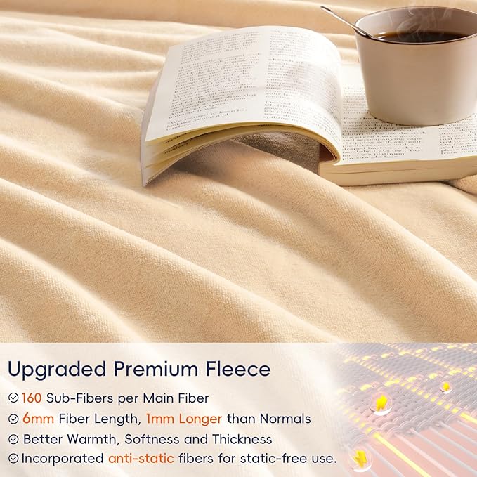 PHF Ultra Soft Fleece Blanket King Size, No Shed No Pilling Luxury Plush Cozy 300GSM Lightweight Blanket for Bed, Couch, Chair, Sofa Suitable for All Season, 108" x 90", Beige