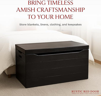 Amish Made Wooden Storage Chest Trunk Box with Lid and Handles for Bedroolanket, Clothes, Anti-Slam Hinges, Handmade, Rustic, Oak Wood, Onyx Stain, 36"