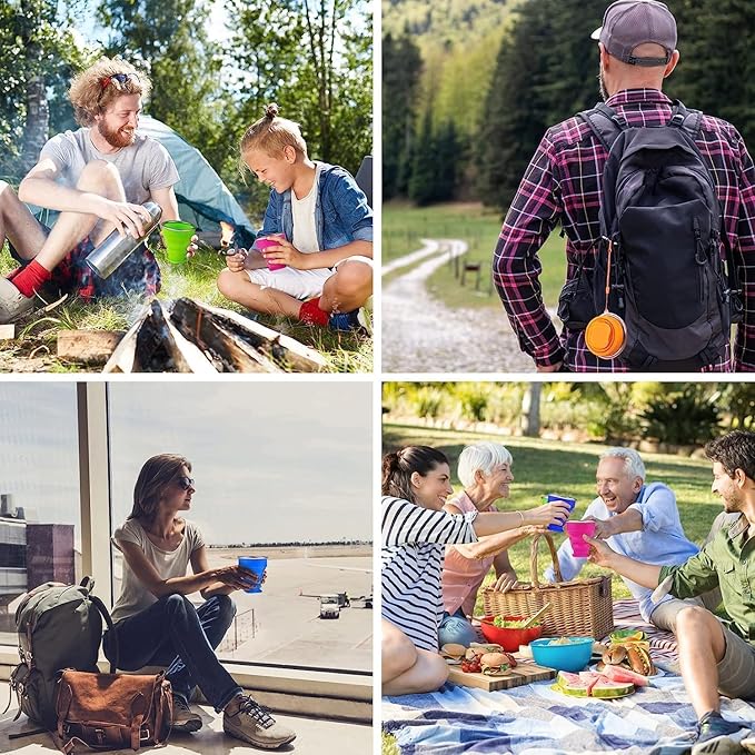 Collapsible Cups for Travel - Portable Silicone Foldable Cup with Lid, Reusable Collapsible Drinking Cup for Camping, Hiking, and Daily Use - Compact, Leak-Proof, and Sturdy Collapsible Water Cup
