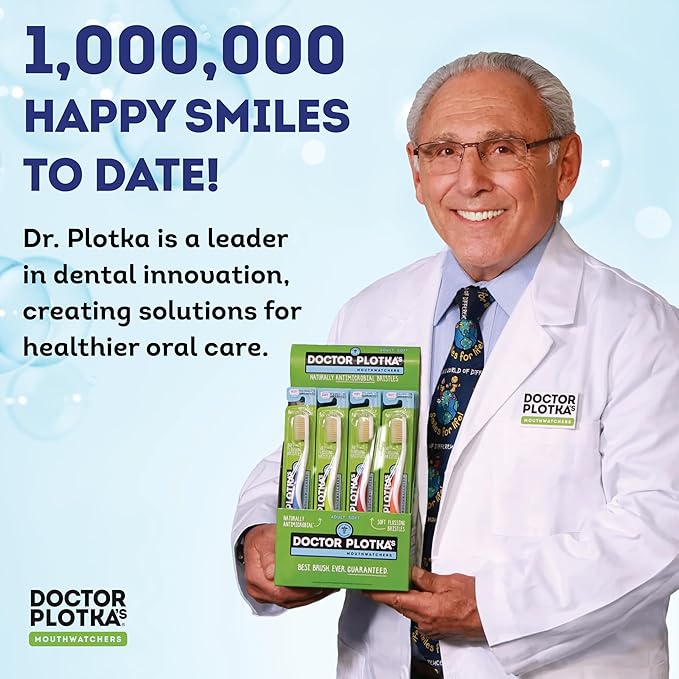 MOUTHWATCHERS Soft Childrens Flossing Manual Toothbrush, Value Pack of 4, Yellow Toothbrushes for Kids & Teens, Ultra Clean, by Dr. Plotka's