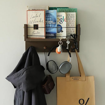 Entrance Coat Rack ，Coat Hooks, Wall-Mounted Wooden Hook Rack, Wall-Mounted Shelves are Very Suitable (Walnut Colored Finish-A)