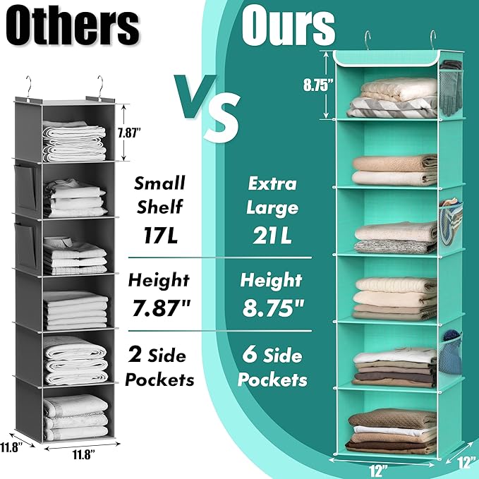 Simple Houseware 6 Shelf Hanging Closet Organizer, Turquoise