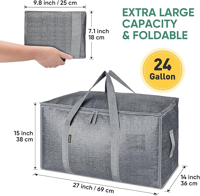 BALEINE 8-Pack Oversized Moving Bags with Reinforced Handles, Heavy-Duty Storage Tote for Clothes, Moving Supplies (Winter Grey, 8-Pack)