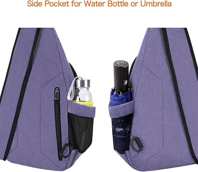 MOSISO Sling Backpack,Canvas Crossbody Hiking Daypack Bag with Anti-theft Pocket, Lilac