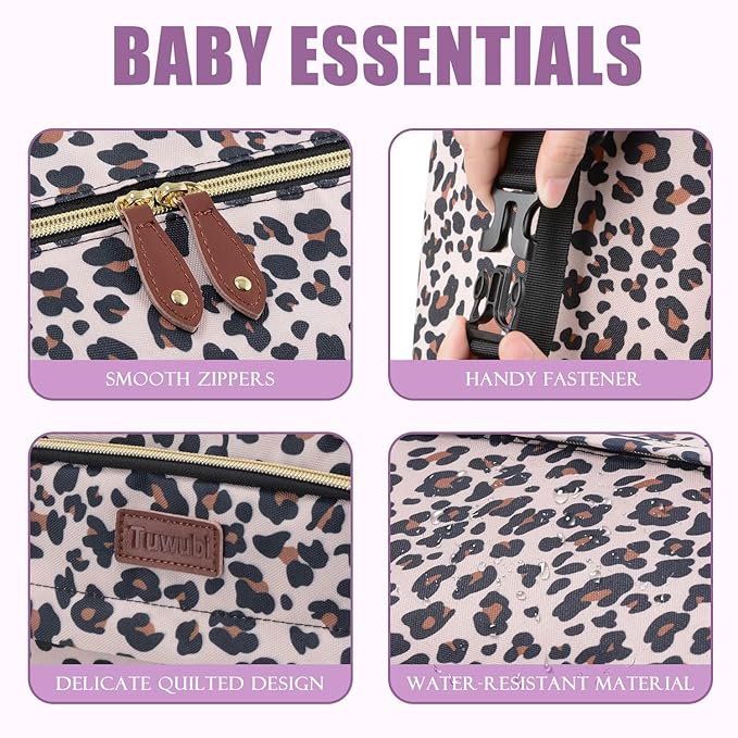 Tuwubi Diaper Bag Tote,Baby Diaper Bag with Pacifier Case Large Travel Diaper Tote Caddy for Mom and Dad Multifunction Large Baby Bag - Leopard Print
