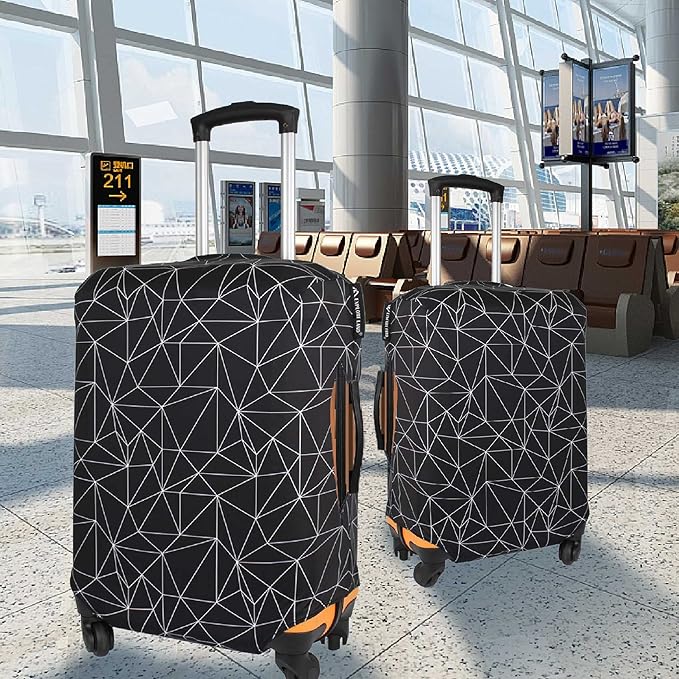 Explore Land Travel Luggage Cover Suitcase Protector Fits 27-30 Inch Case (Black Polygonal, L)