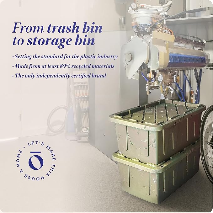 HOMZ 2-Pack Durabilt Tote, Heavy Duty Plastic Storage Bins with Lids, 27 Gallon, Green Camo - Stackable Organizing Containers for Home, Garage, and Office