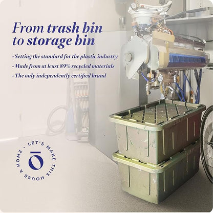 HOMZ 2-Pack Durabilt Tote, Heavy Duty Plastic Storage Bins with Lids, 27 Gallon, Green Camo - Stackable Organizing Containers for Home, Garage, and Office