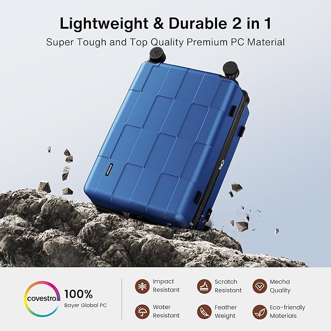 SHOWKOO Luggage Sets 2 Piece 20/28 Inch Hardside Expandable Lightweight PC Suitcase Sets with Double Spinner Wheels TSA Lock, Sea Blue