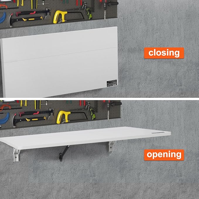 VEVOR Wall Mounted Folding Table, 31.5" x 23.6" Wall Mount Drop Leaf Table, Floating Desk with Iron Bracket for Small Spaces, Home Office Dining Laundry Room Kitchen Bar, White