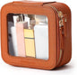 Aveniee Mini Clear Makeup Bag, Small Cosmetic Bags Travel Toiletry Pouch Organizer, TSA Approved Make up Case with Zipper, Car Bag for Essentials,Brown