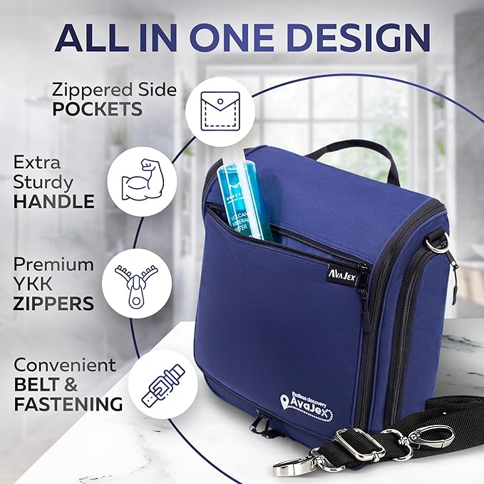 Extra Large Hanging Travel Toiletry Bag for Men and Women - Cosmetic Travel Bag With Shoulder Strap - Waterproof Hygiene Bag with Metal Xxl Swivel Hook and 19 Compartments for Toiletries