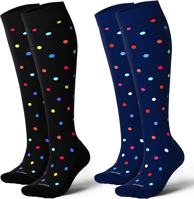 LEVSOX Thick Cotton Compression Socks for Women&Men 20-30mmHg Knee High Cute Support Sock for Nurses, Pregnancy, Travel