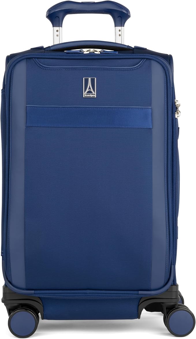 Travelpro VersaPack+ Lightweight Softside Expandable Carry on Luggage, 8 Spinner Suitcase, TSA Lock, Men and Women, Carry On 21-Inch, Estate Blue