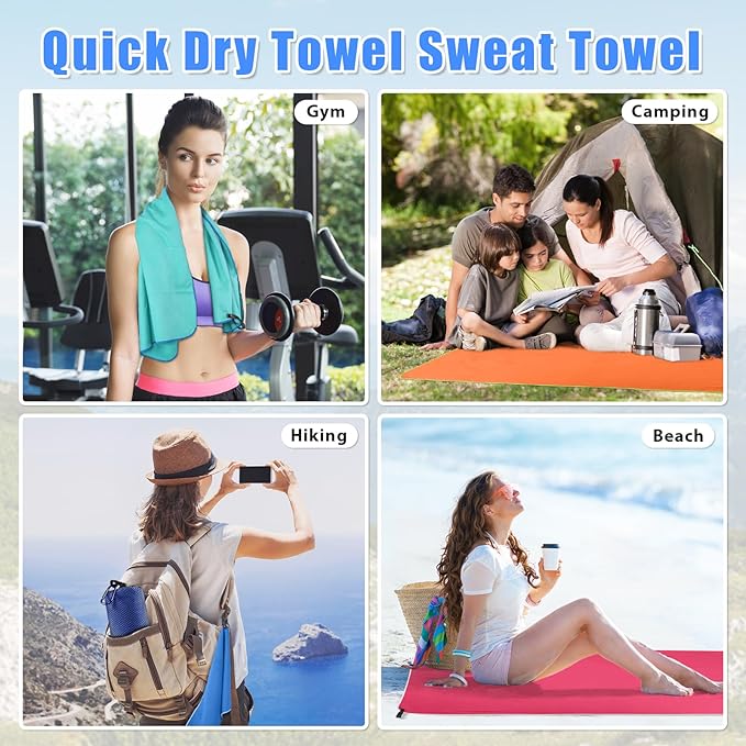Sfee 2 Pack Microfiber Travel Towel, Quick Dry Camping Towel Large Beach Towel Super Absorbent Compact Lightweight Sports Gym Towels Set for Gym, Hiking, Pool, Backpacking,Bath,Yoga