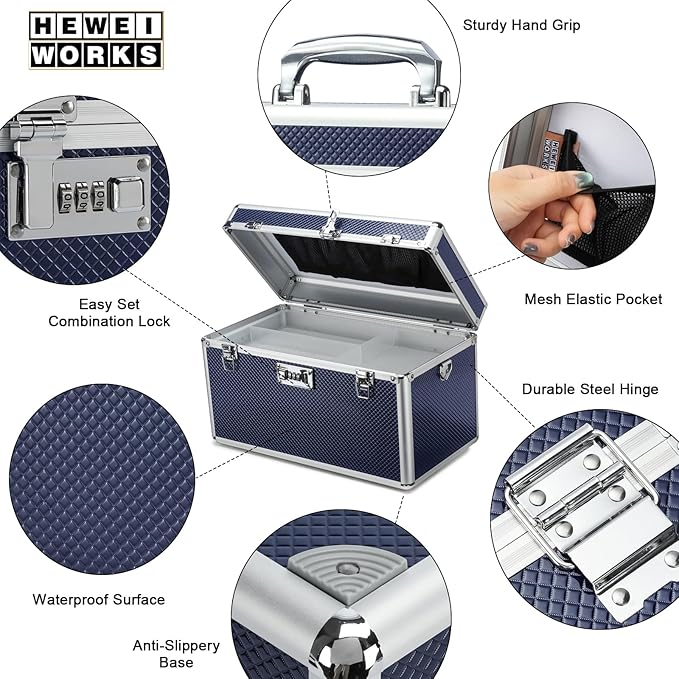 Storage Lock Box with Combination code, Lockable Medicine Storage Case, Empty First Aid Box, Security Lock Box, Multipurpose Lockbox for Home and Outdoor Use (Blue, X-Large)