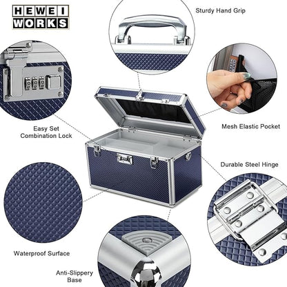 Storage Lock Box with Combination code, Lockable Medicine Storage Case, Empty First Aid Box, Security Lock Box, Multipurpose Lockbox for Home and Outdoor Use (Blue, X-Large)