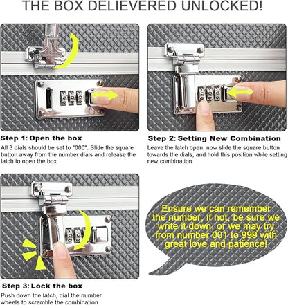 Storage Lock Box with Combination code, Lockable Medicine Storage Case, Empty First Aid Box, Security Lock Box, Multipurpose Lockbox for Home and Outdoor Use (Gray, Large)