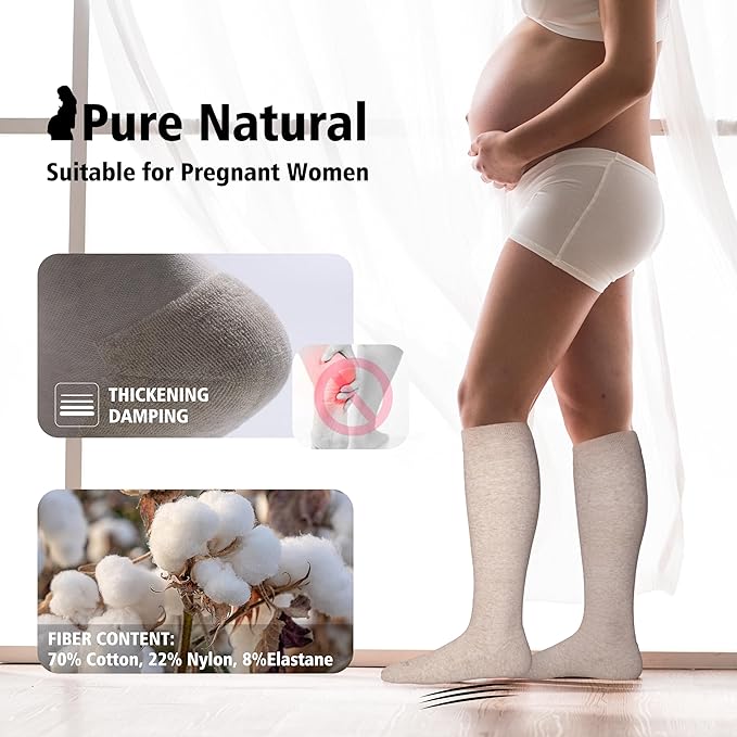 LEVSOX Thick Cotton Compression Socks for Women&Men 20-30mmHg Knee High Cute Support Sock for Nurses, Pregnancy, Travel