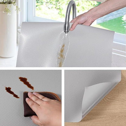 Light Gray Shelf Liners for Kitchen Cabinets Non Adhesive Drawer Liner for Bathroom Waterproof Refrigerator Liners for Shelves Fridge Plastic Mats Cabinet Cupboard Liner 17.5 x 157.4 Inches